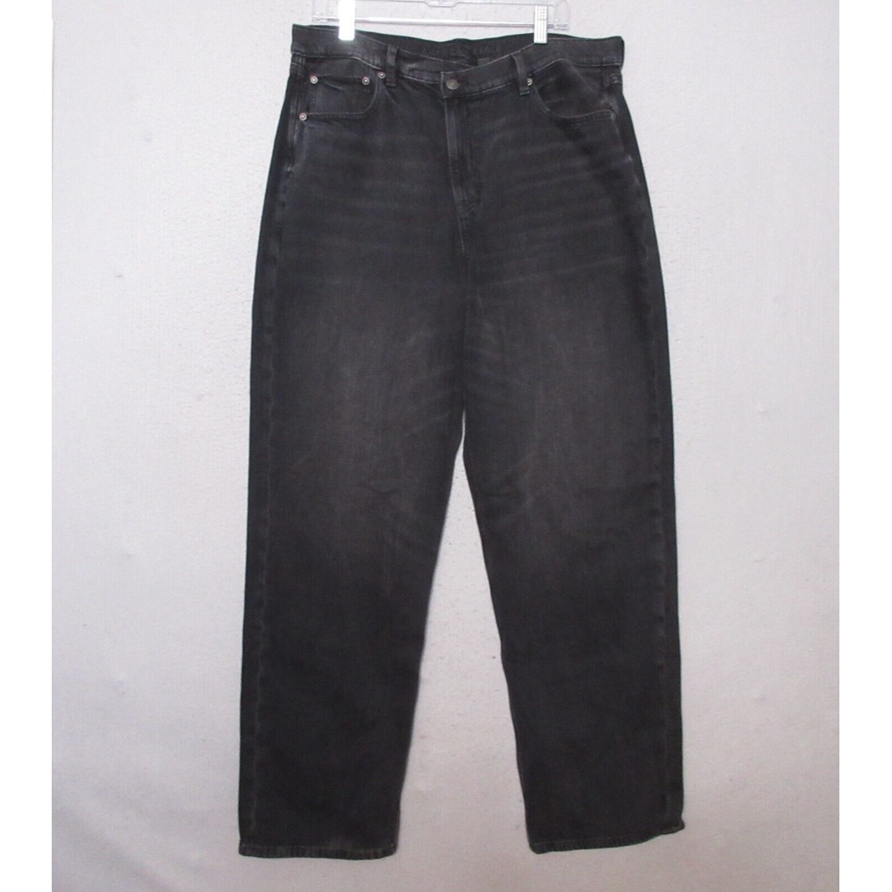 American Eagle Jeans Women Plus 16 L Black Super Hi Rise Baggy Straight Fade